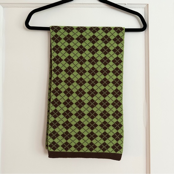 HOLT RENFREW Italian Green & Brown Wool Scarf - Picture 1 of 3